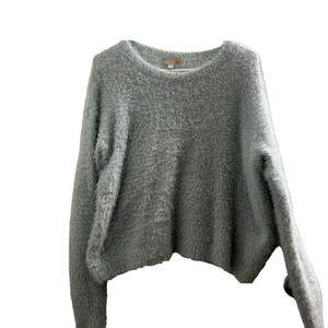 Gianni Bini Light Blue Crew Neck Sweater with Fuzzy Texture and Relaxed Fit